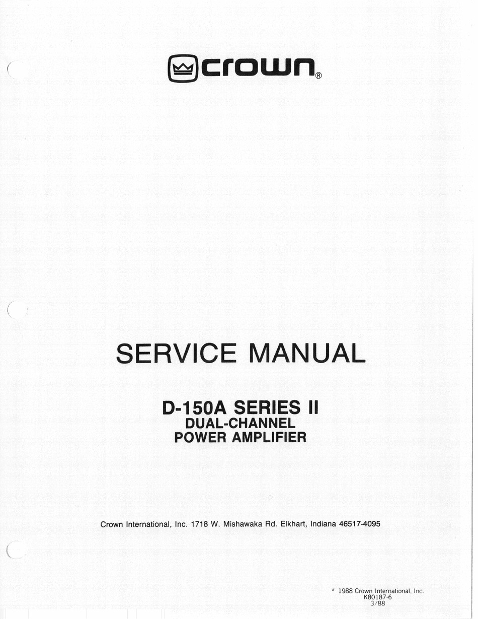 Crown D 150a Service Manual Pdf Download Manualslib