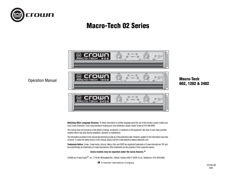 Crown Ma 1202 Operation Manual Pdf Download Manualslib