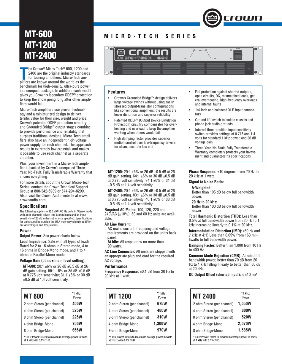 CROWN MICROTECH MT1200 DATASHEET Pdf Download ManualsLib
