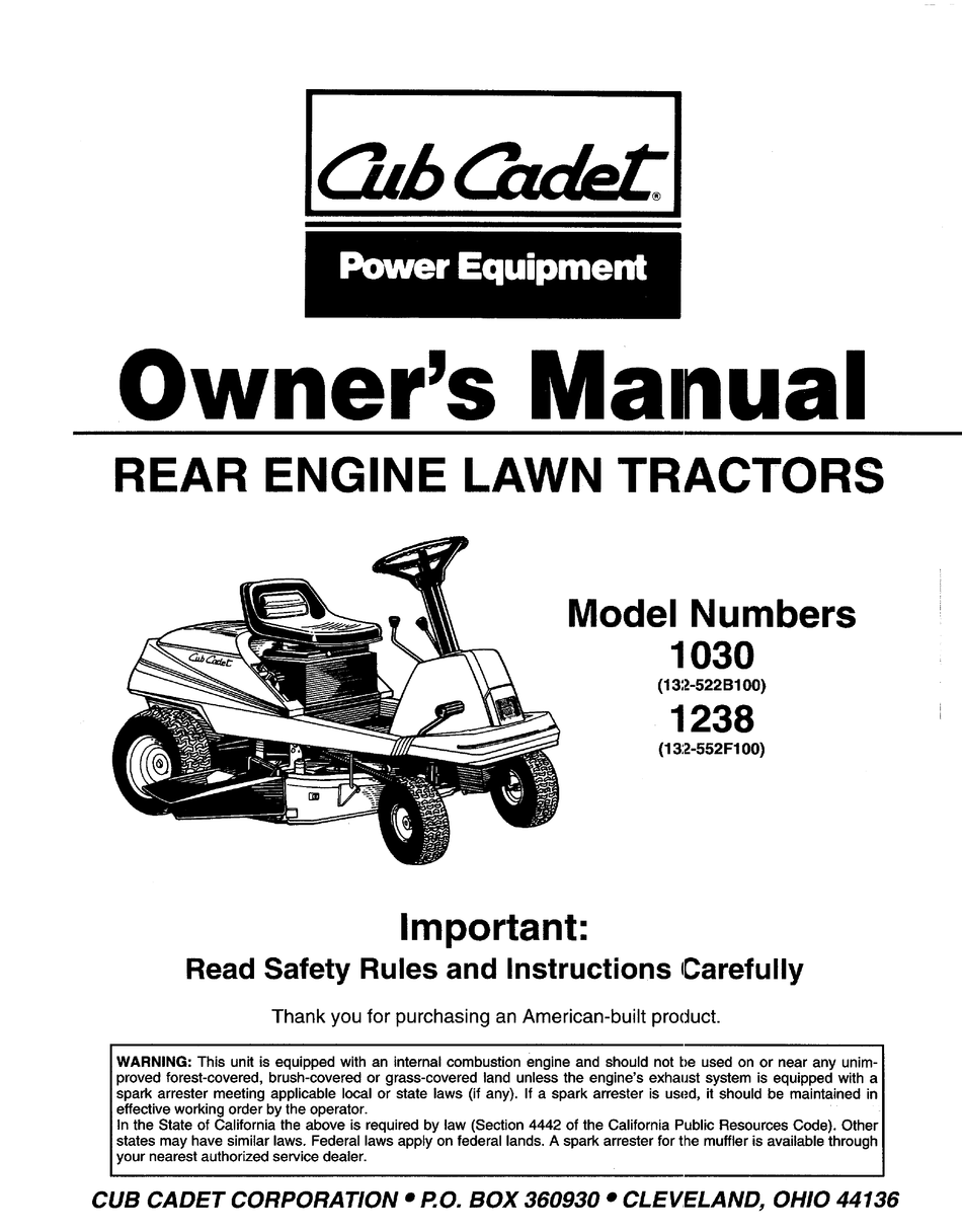 CUB CADET 1030 OWNER S MANUAL Pdf Download ManualsLib