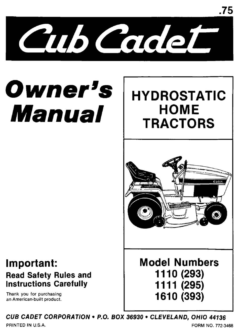 Cub Cadet 1110 293 Owner S Manual Pdf Download Manualslib