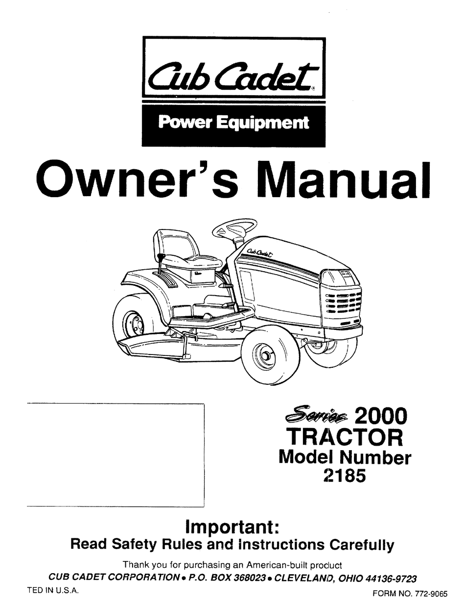 Cub Cadet Owners Manual Model No GT 2186 w/ 44" Deck 