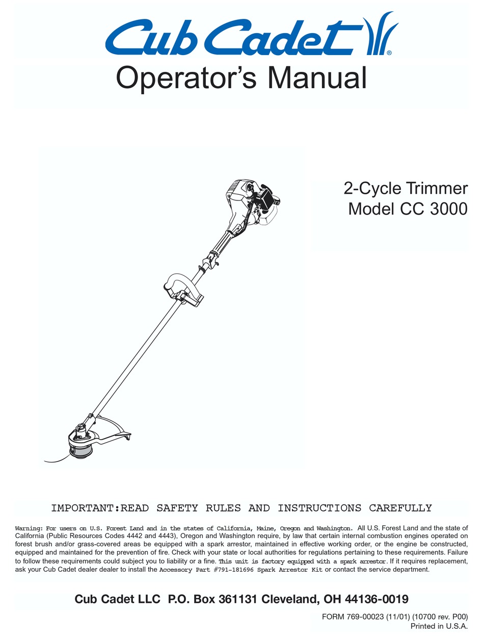 Cub Cadet Sc 300 Hw Manual