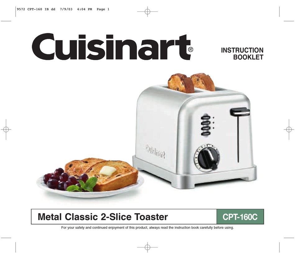 CUISINART CPT160C INSTRUCTION BOOKLET Pdf Download ManualsLib