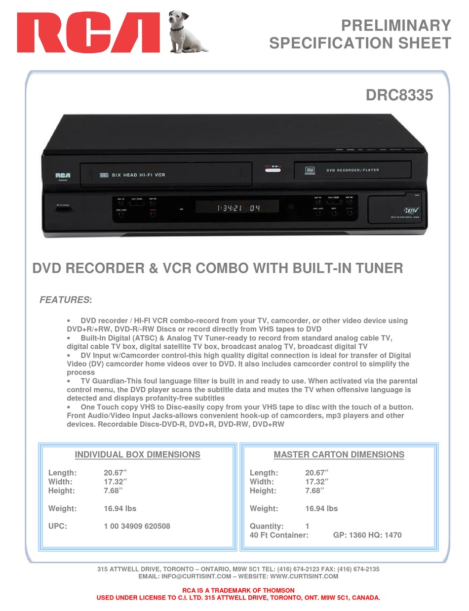 RCA DRC8335 SPECIFICATION SHEET Pdf Download | ManualsLib