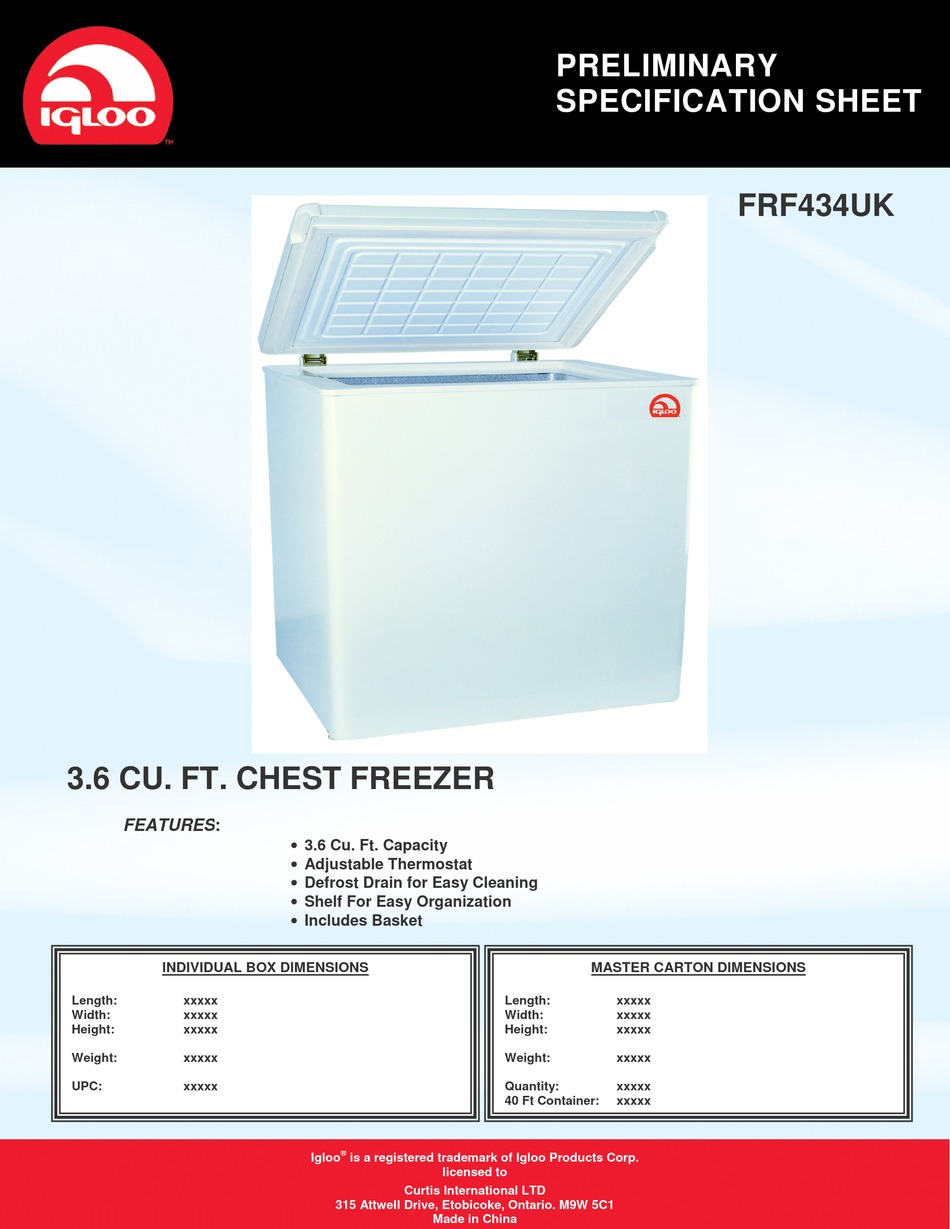 IGLOO FRF434UK SPECIFICATION SHEET Pdf Download ManualsLib