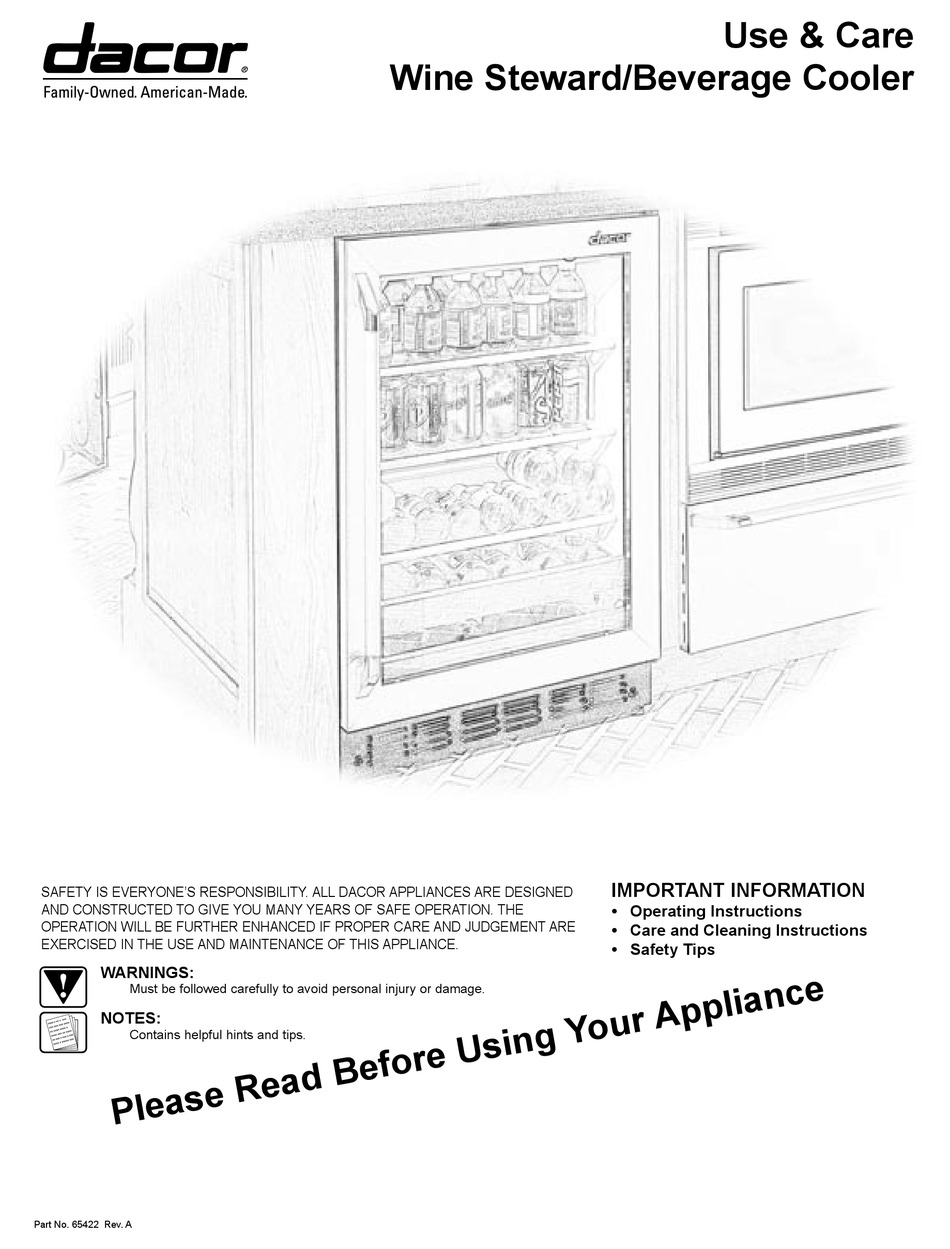 DACOR WINE STEWARD/BEVERAGE COOLER USE AND CARE MANUAL Pdf Download