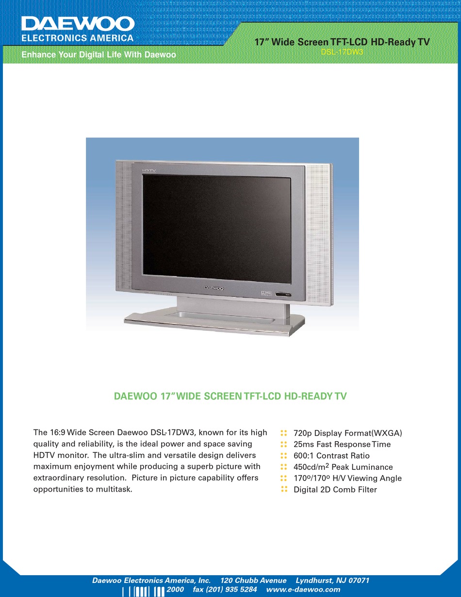 Daewoo Dsl 17dw3 Brochure Pdf Download Manualslib