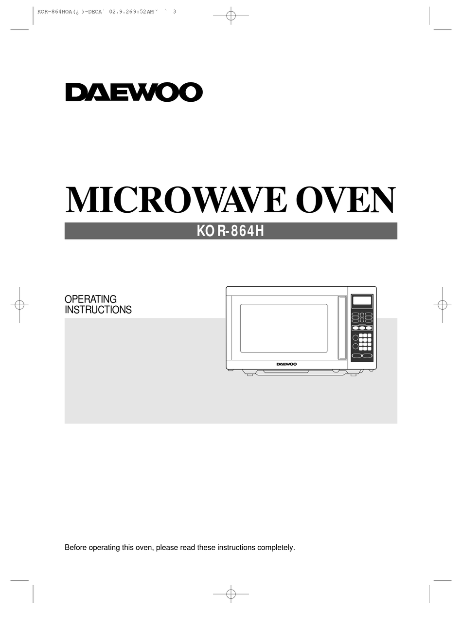 DAEWOO KOR864H OPERATING INSTRUCTIONS MANUAL Pdf Download ManualsLib
