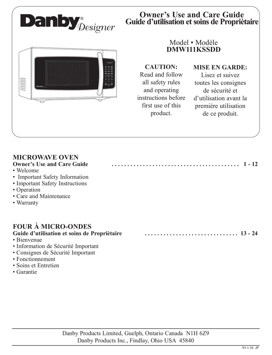DANBY DESIGNER DMW111KSSDD OWNER'S USE AND CARE MANUAL Pdf Download