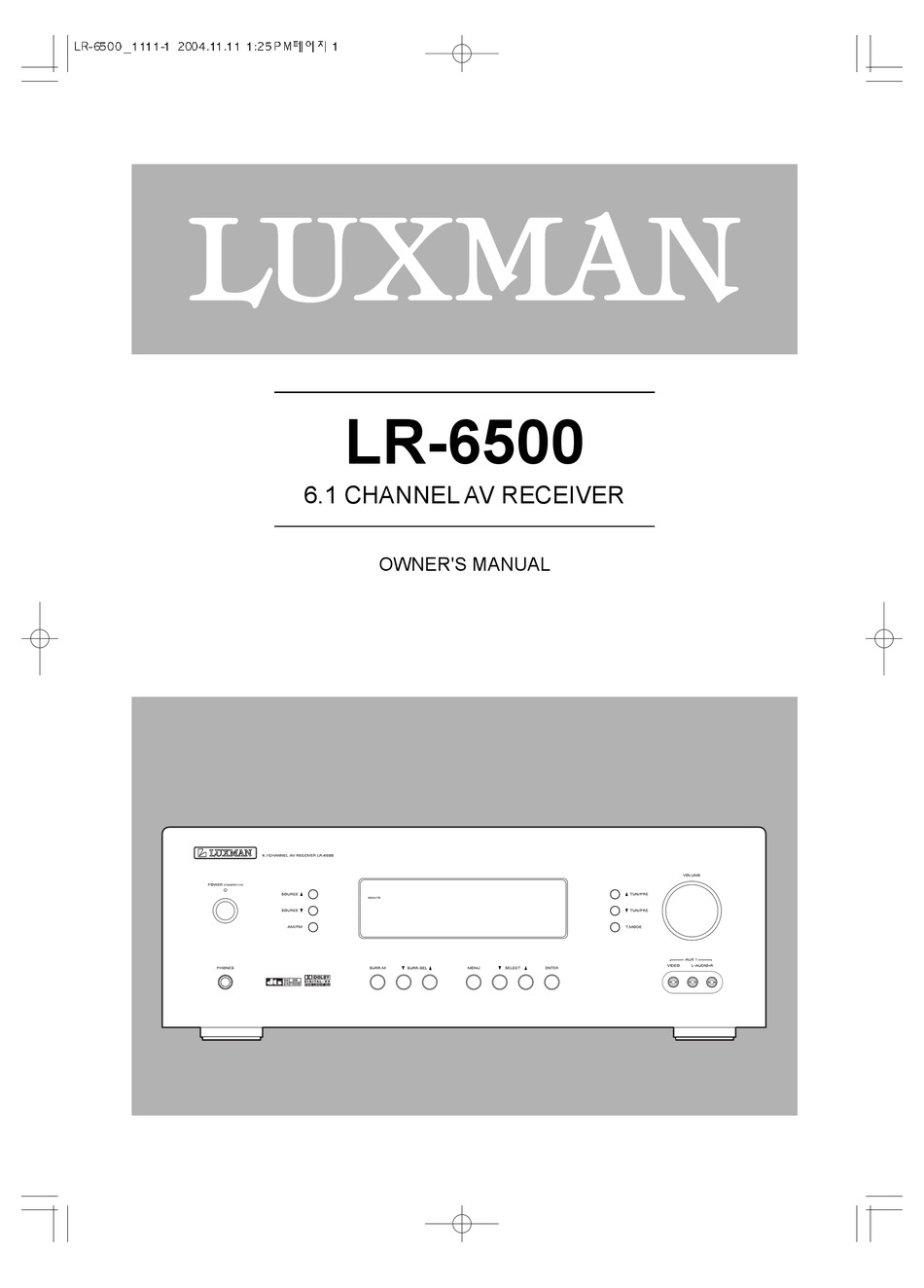 LUXMAN 6.1 CHANNEL AV RECIEVER LR-6500 OWNER'S MANUAL Pdf Download ...