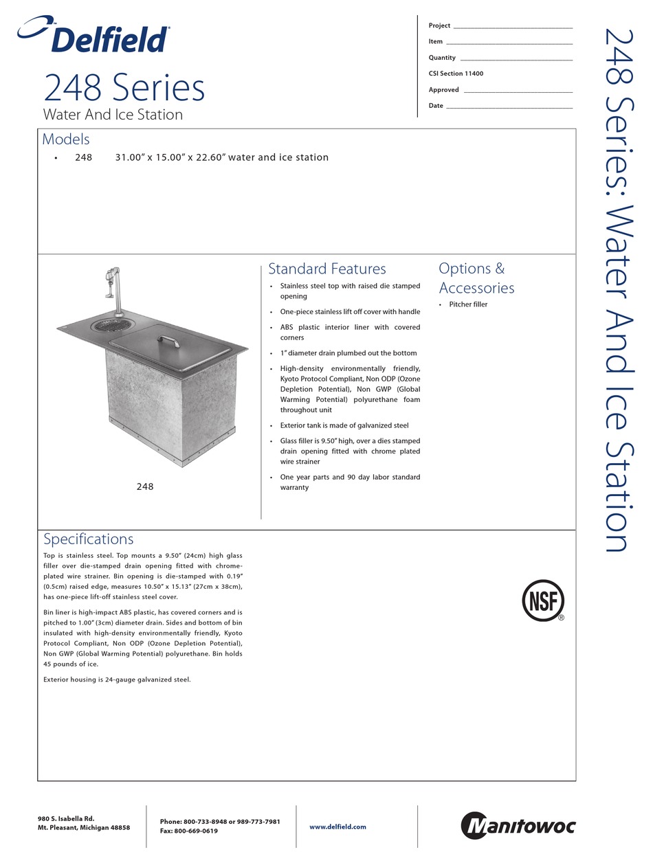 DELFIELD WATER AND ICE STATION 248 SERIES SPECIFICATIONS Pdf Download