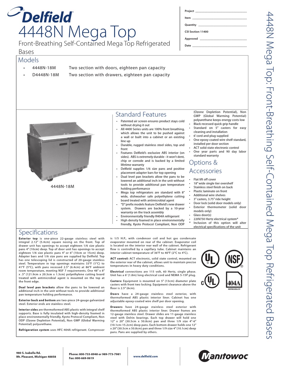 DELFIELD D4448N-18M SPECIFICATIONS Pdf Download | ManualsLib