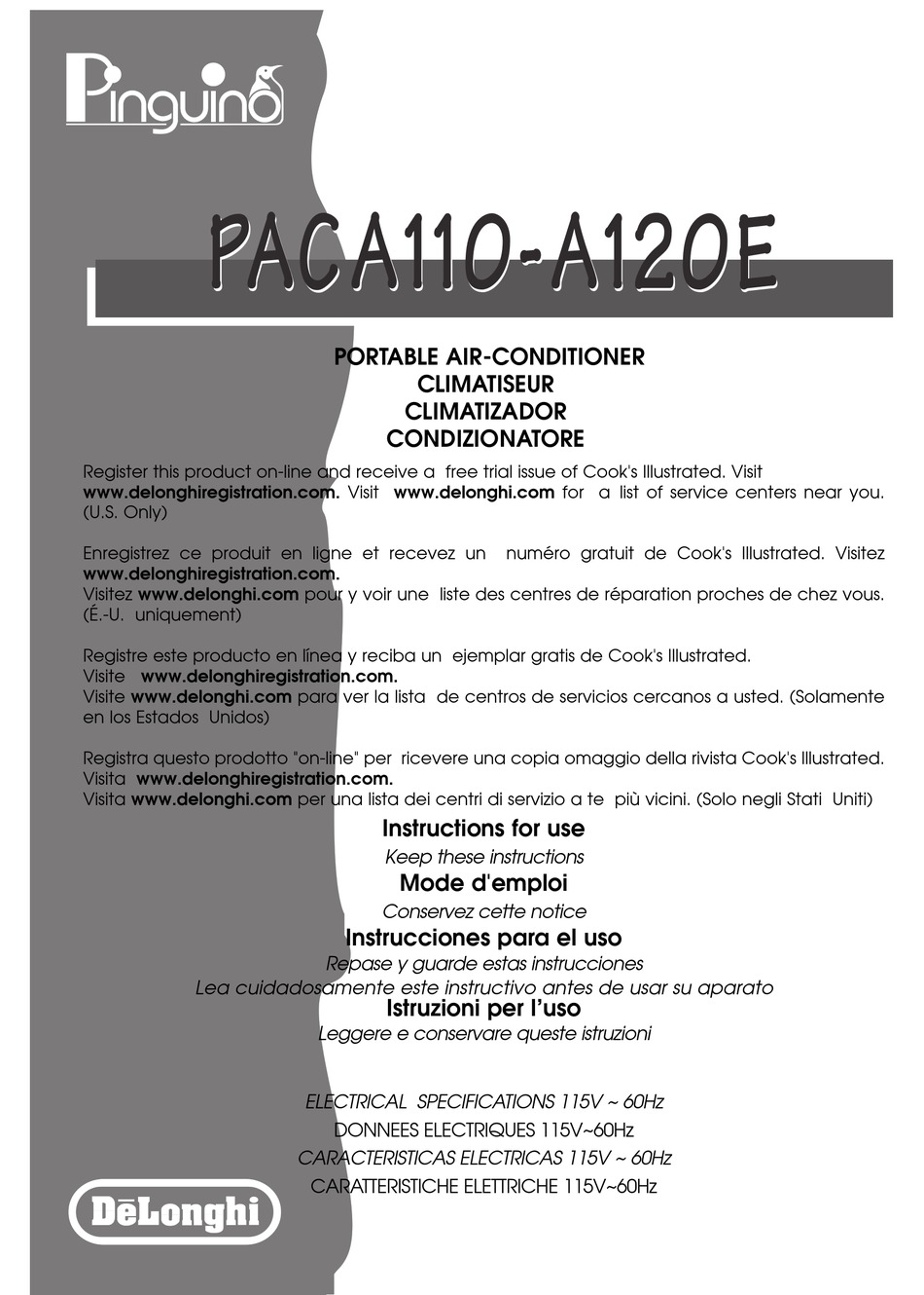 Delonghi Paca110 A120e Instructions For Use Manual Pdf Download Manualslib
