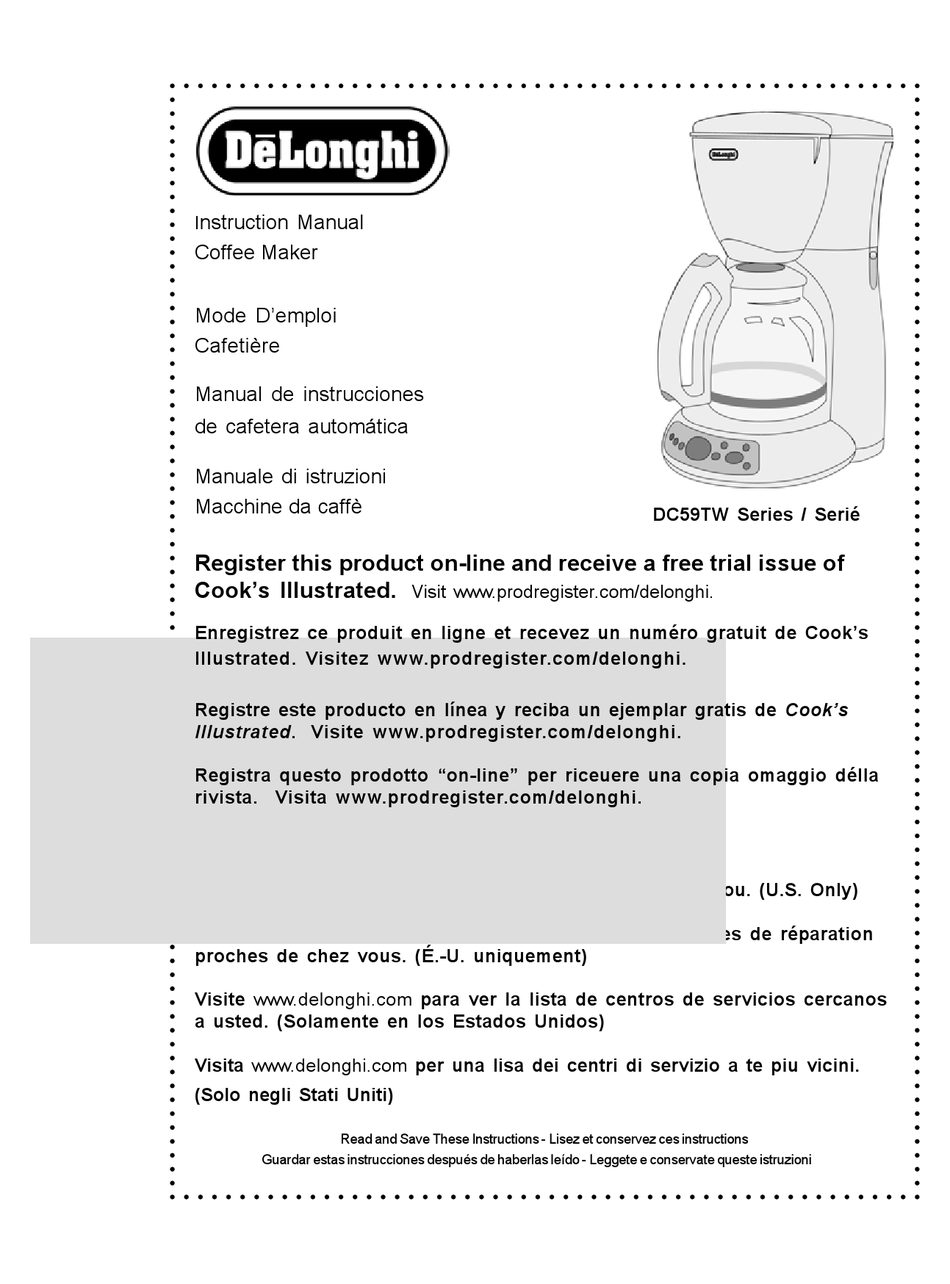 Know Your Coffee Maker DeLonghi DC59TW Series User Manual Page