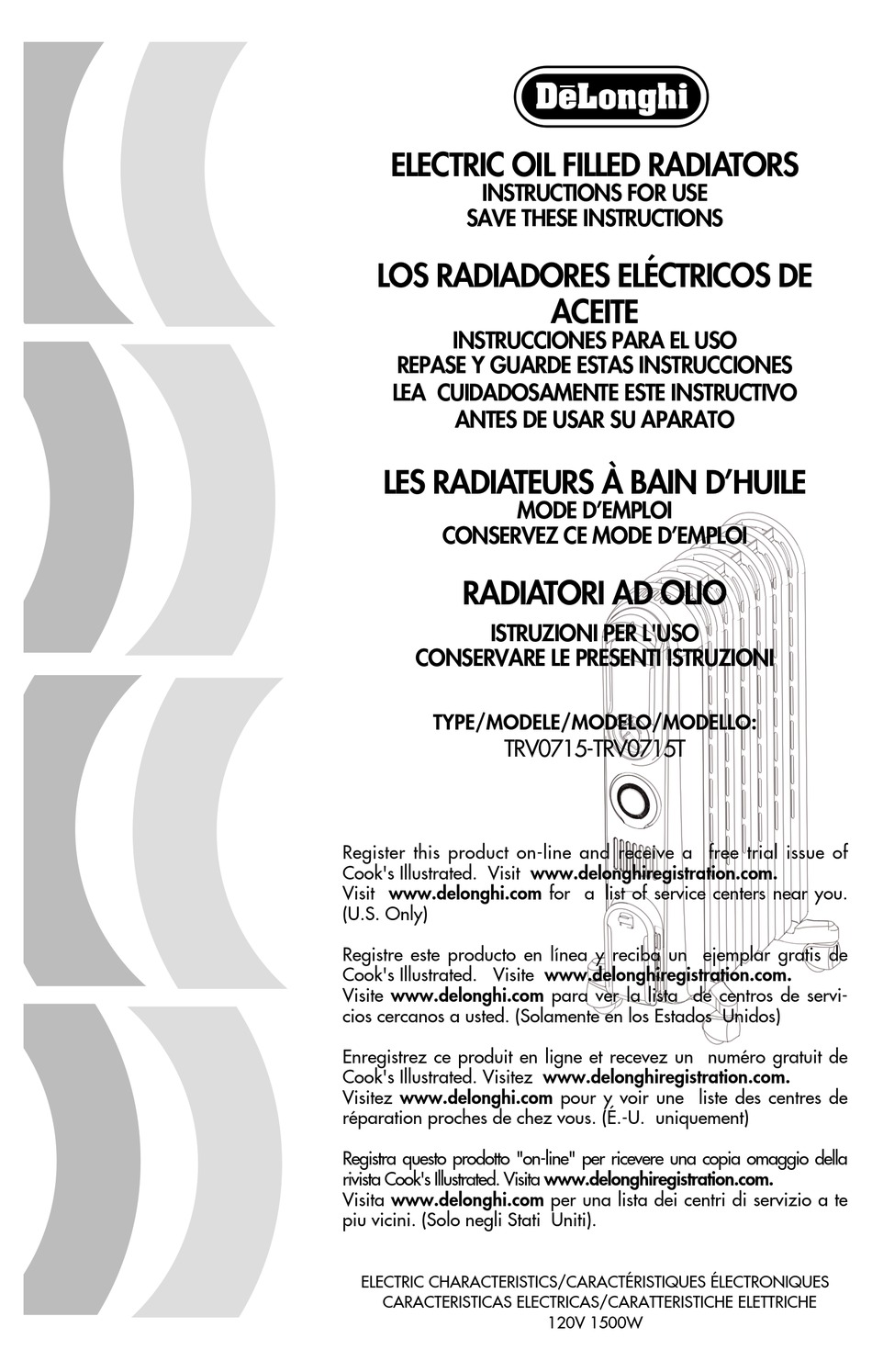 DELONGHI TRV0715 INSTRUCTIONS FOR USE 