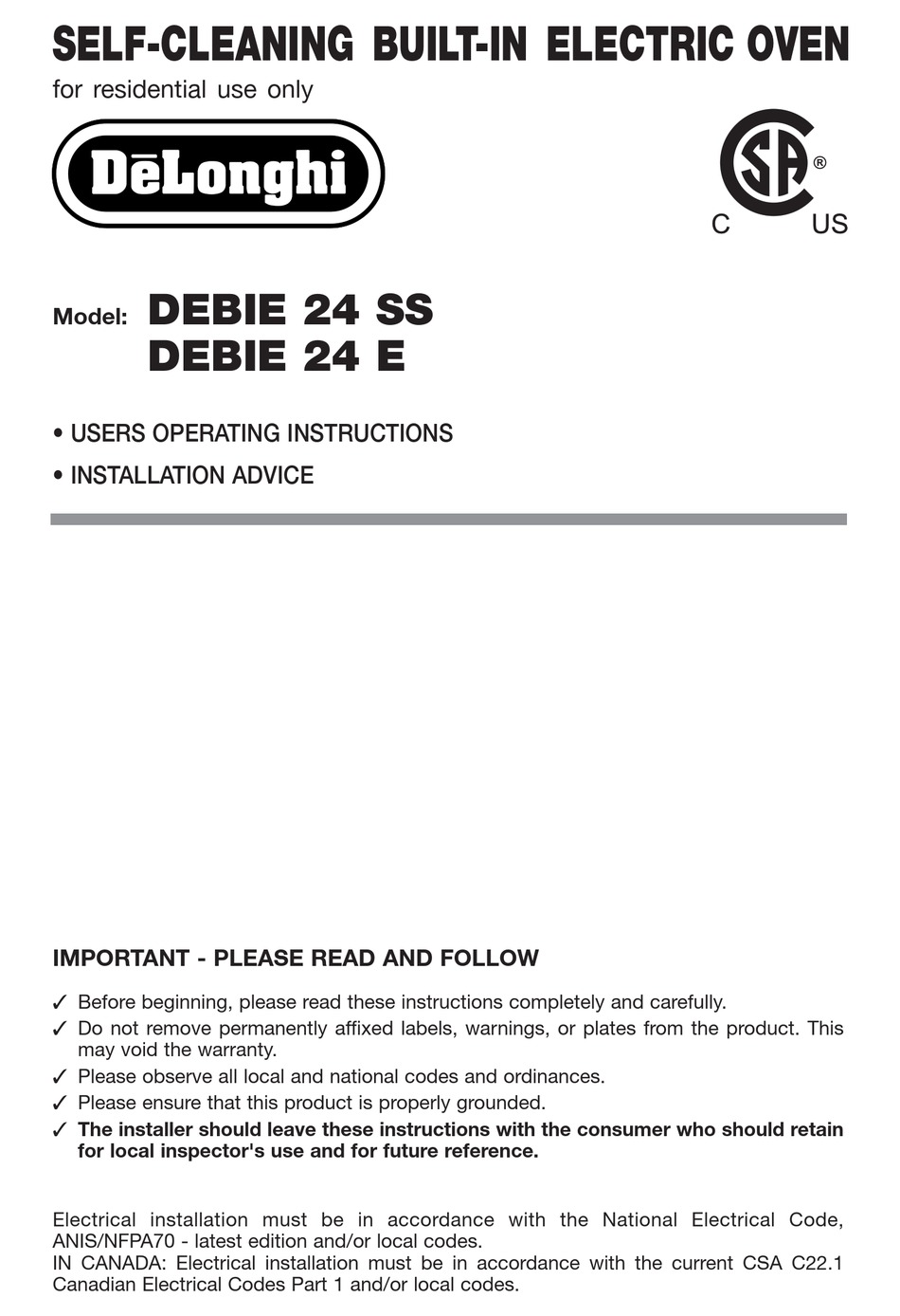 Self Cleaning Function DeLonghi 24 E Operating Instructions