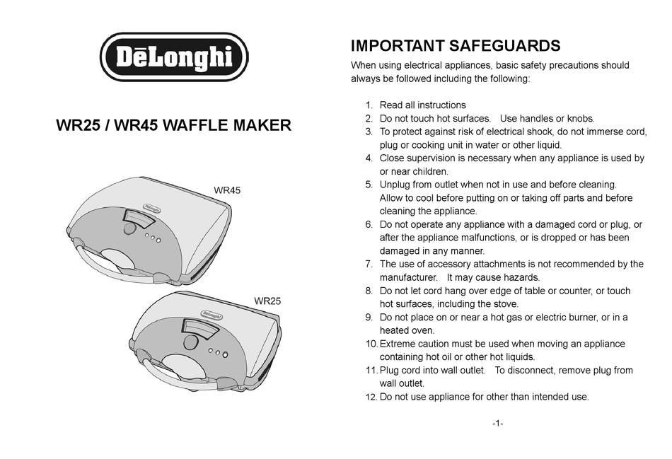 DELONGHI W25 OWNER S MANUAL Pdf Download ManualsLib