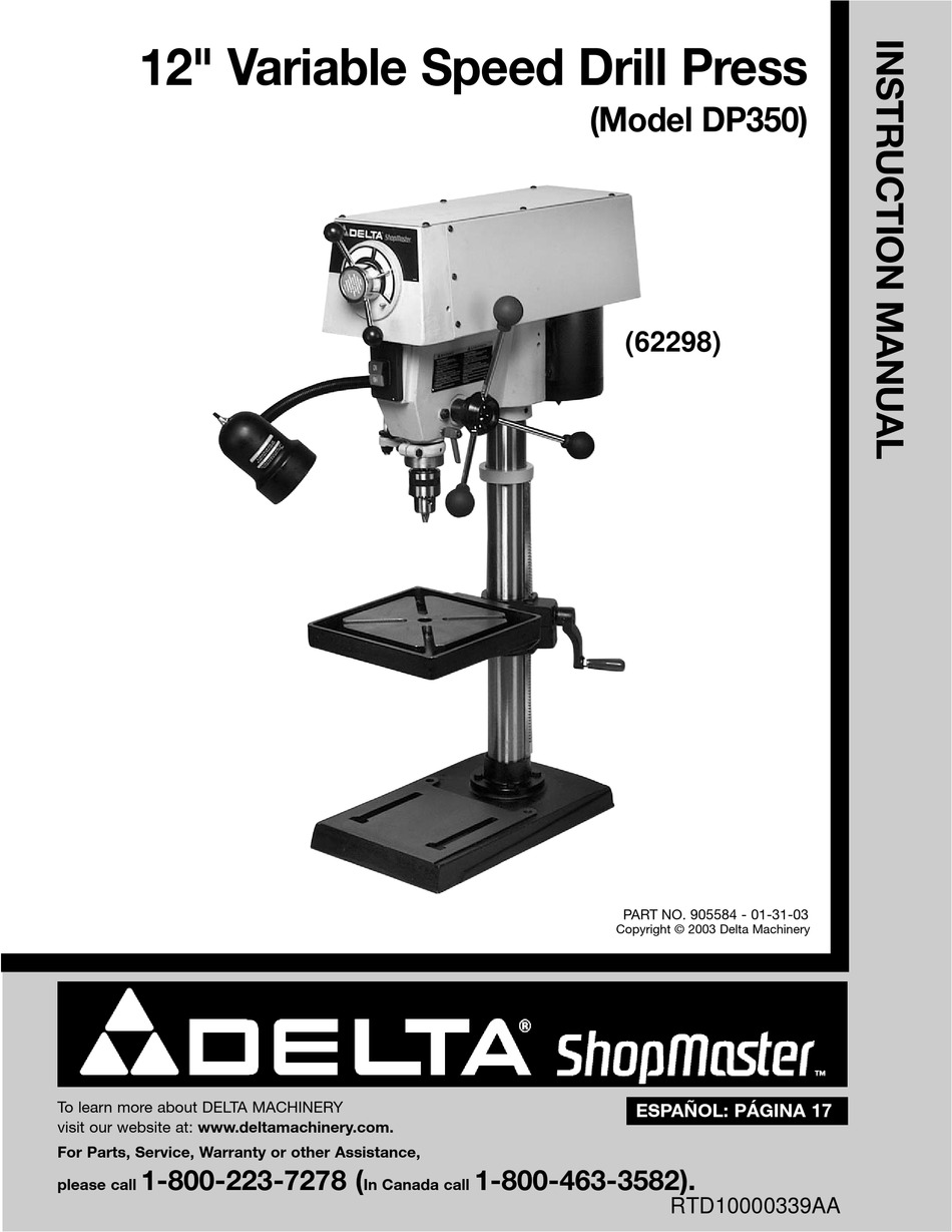 DELTA SHOPMASTER DP350 INSTRUCTION MANUAL Pdf Download | ManualsLib