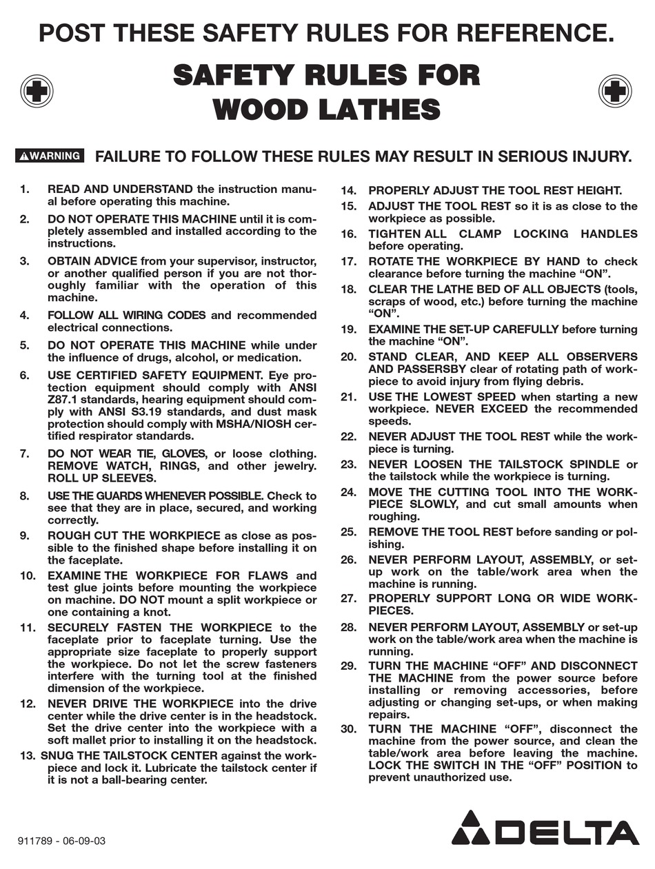 DELTA WOOD LATHE SAFETY RULES Pdf Download ManualsLib
