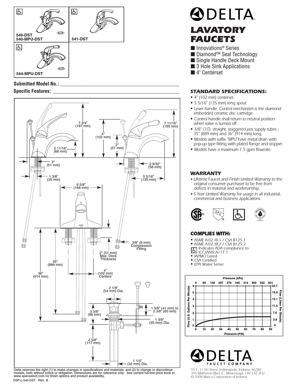 DELTA 540MPUDST SPECIFICATION SHEET Pdf Download ManualsLib