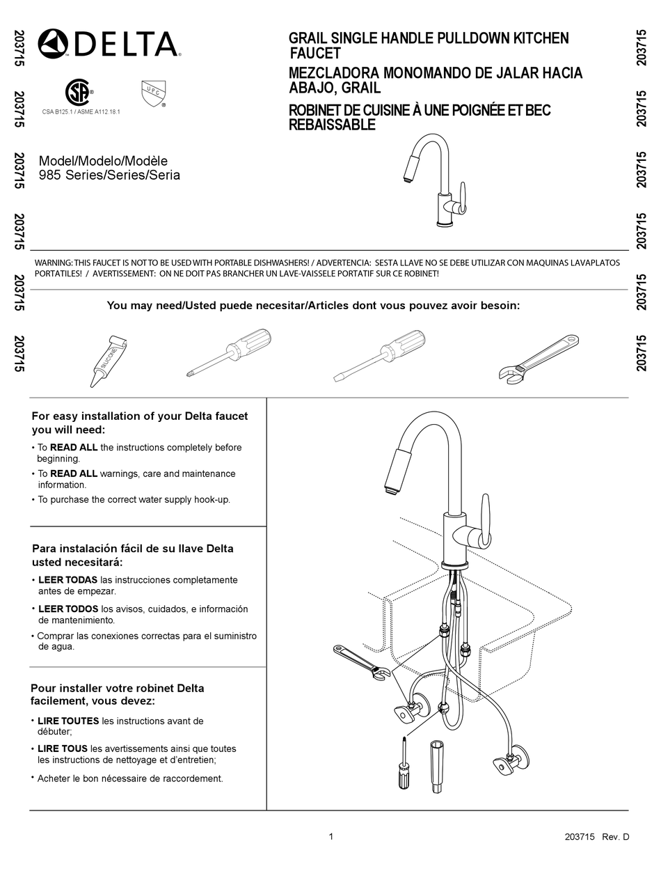 Delta Leland Kitchen Faucet Troubleshooting Dandk Organizer   Delta 985 Series 