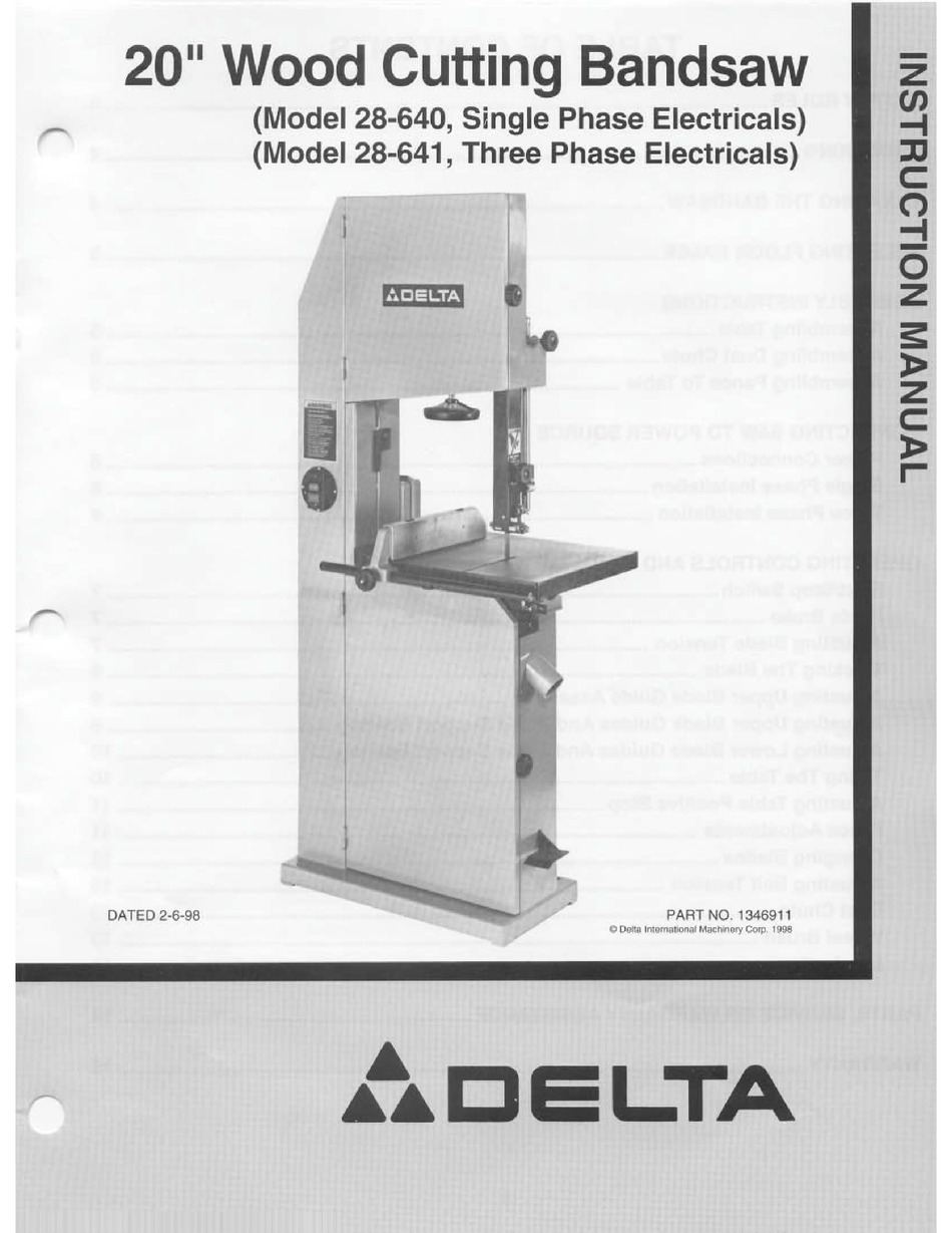 Delta 28-263 Platinum Edition 14" Band Saw Instruction Manual 