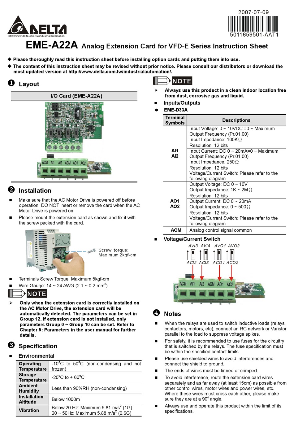 DELTA ELECTRONICS EME-A22A INSTRUCTION SHEET Pdf Download | ManualsLib
