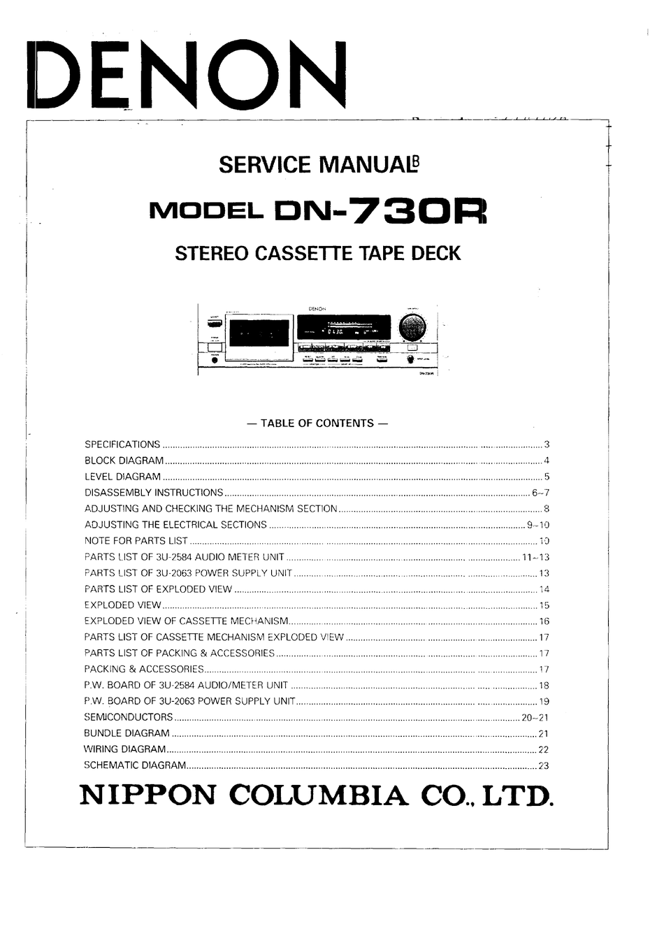 Denon DN-790R Stereo Cassette Tape Deck Owners Manual 