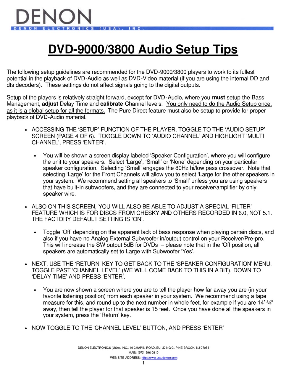 Denon Dvd 9000 3800 Setup Manual Pdf Download Manualslib