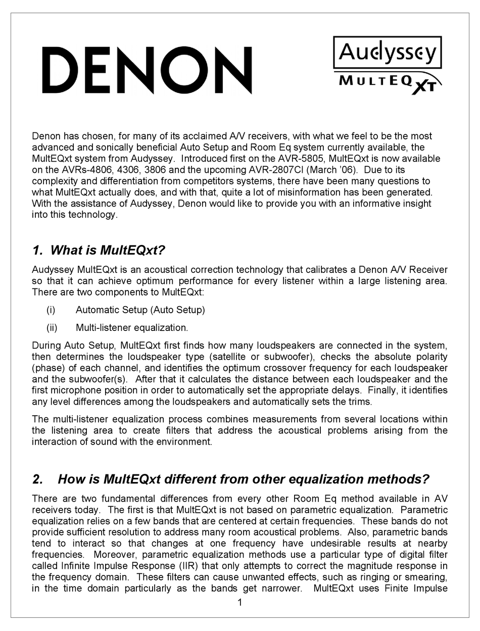 DENON MULTEQXT AVR-2807CI USER MANUAL Pdf Download | ManualsLib
