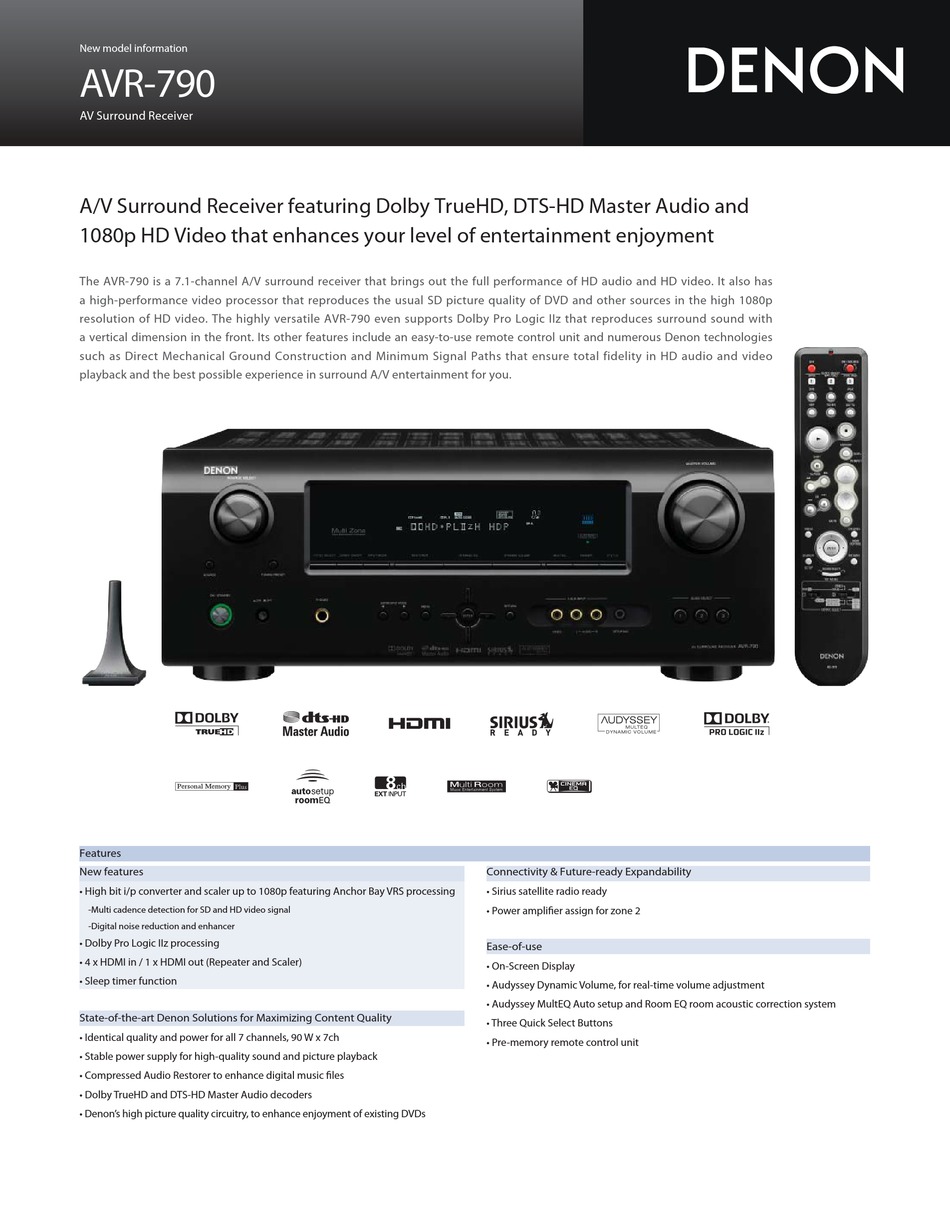 DENON AVR 790 BROCHURE & SPECS Pdf Download | ManualsLib