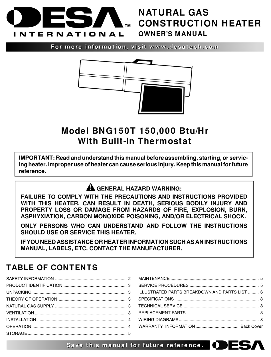 DESA BNG150T OWNER