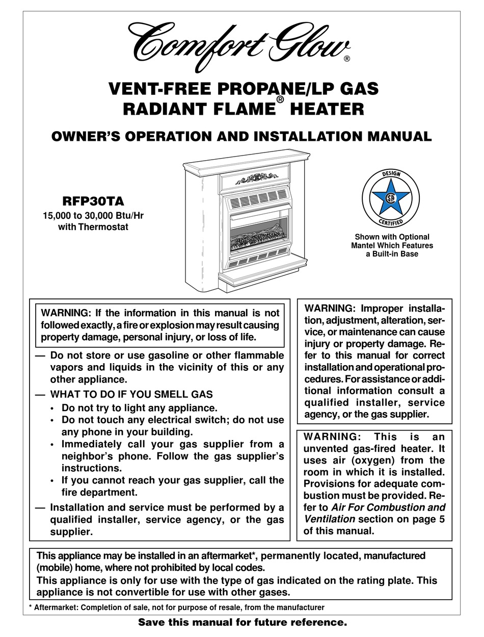 DESA COMFORT GLOW RFP30TA OWNER'S OPERATION AND INSTALLATION MANUAL Pdf  Download | ManualsLib