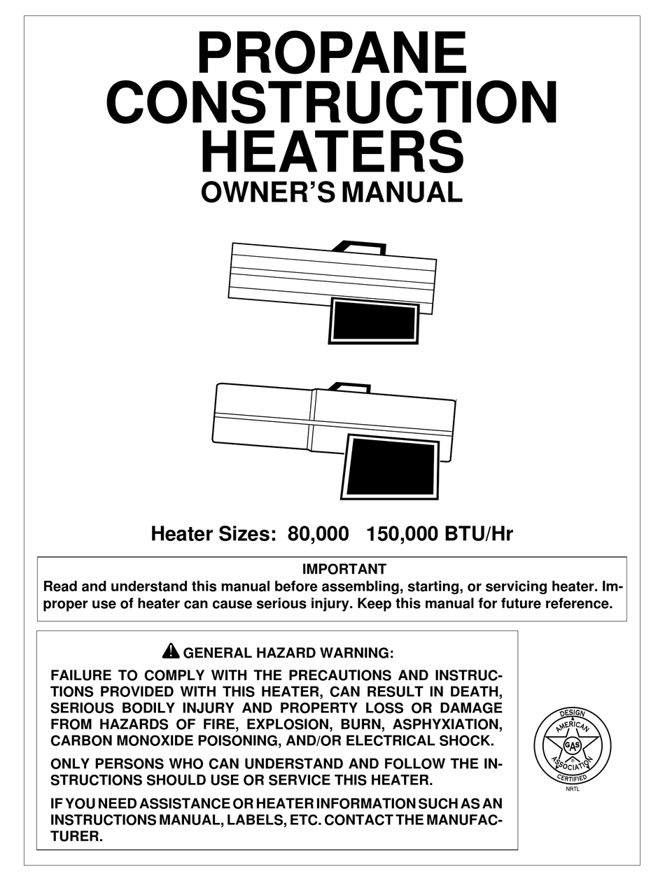 DESA ROPANE CONSTRUCTION HEATERS OWNER'S MANUAL Pdf Download ManualsLib
