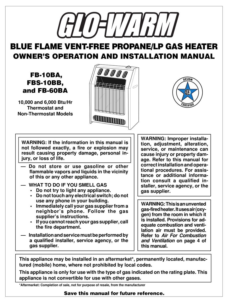 DESA GLO-WARM FB-10BA OWNER'S OPERATION AND INSTALLATION MANUAL Pdf  Download | ManualsLib