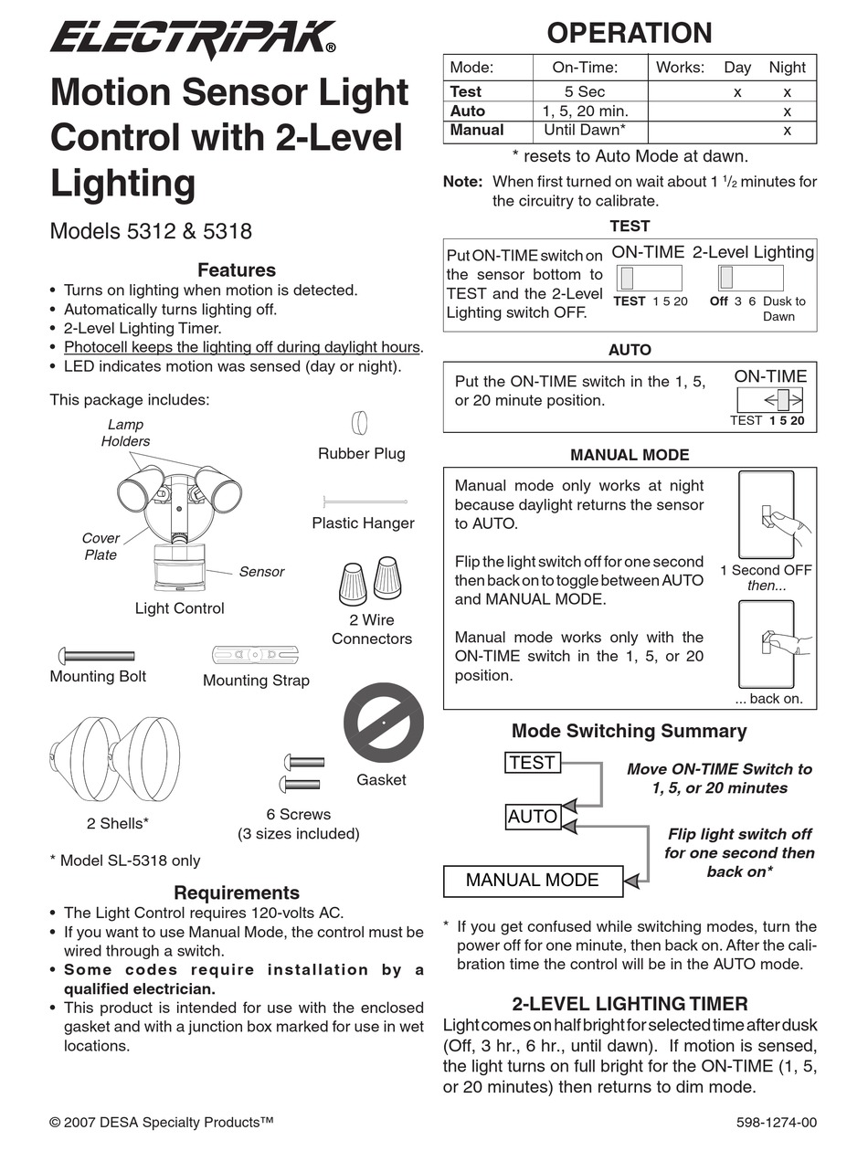 desa specialty products motion sensor