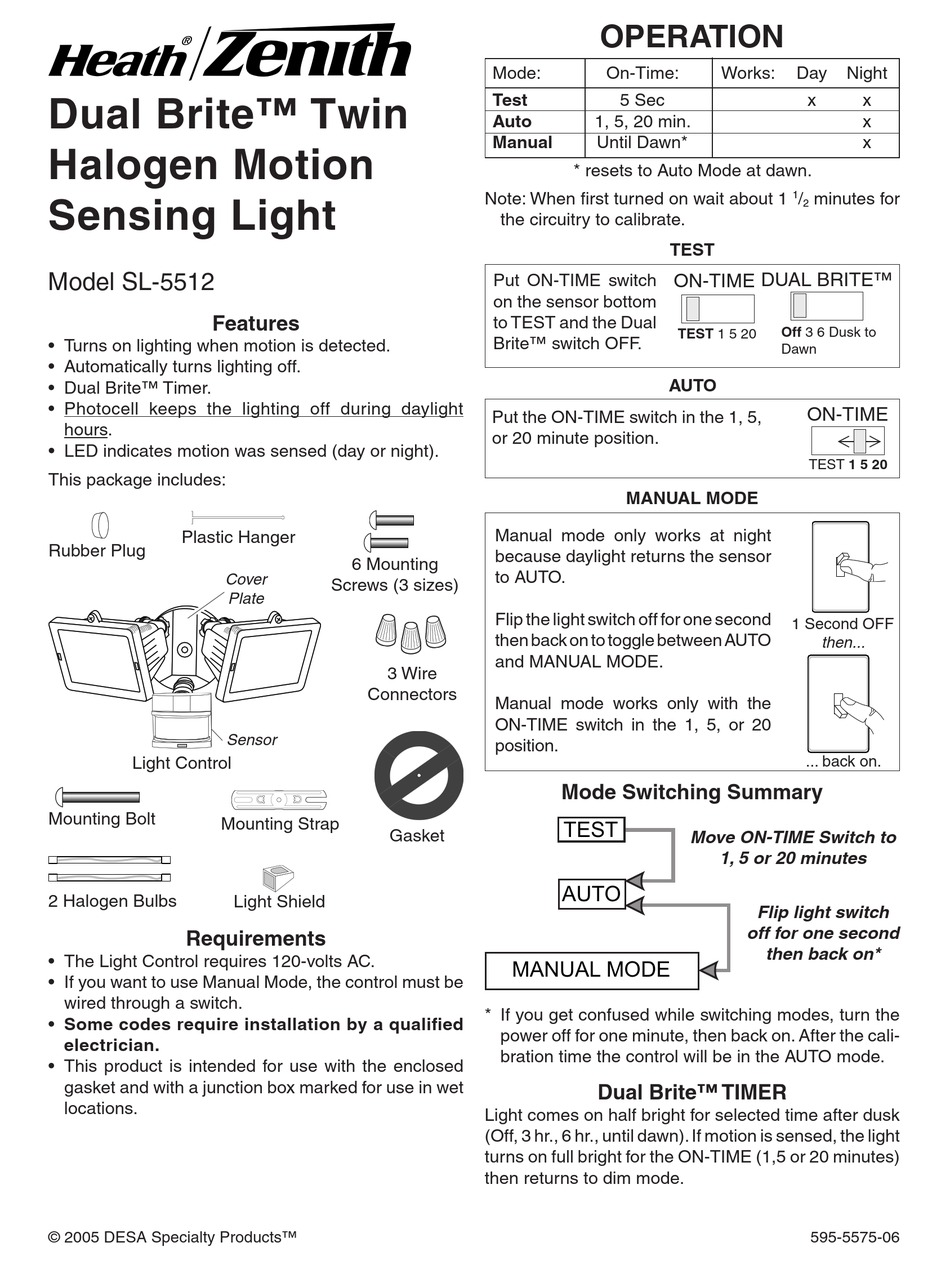 HEATH ZENITH DUAL BRITE SL-5512 USER MANUAL Pdf Download | ManualsLib