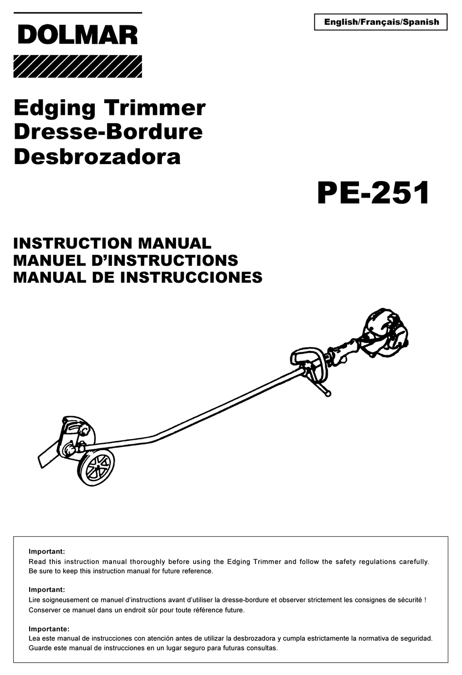 DOLMAR EDGING TRIMMER PE251 INSTRUCTION MANUAL Pdf Download ManualsLib