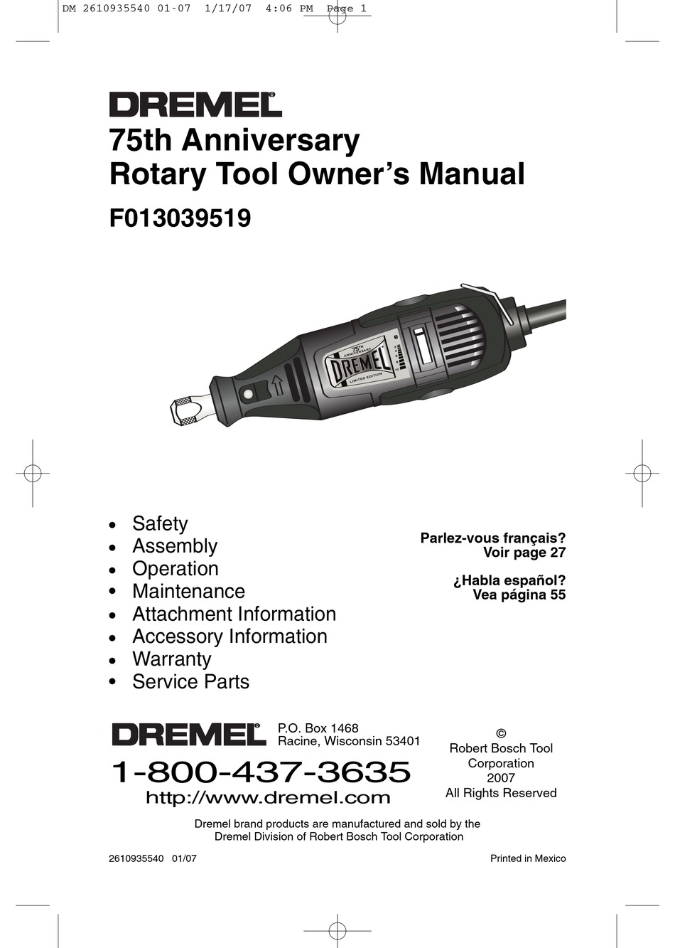 DREMEL F013039519 OWNER'S MANUAL Pdf Download | ManualsLib