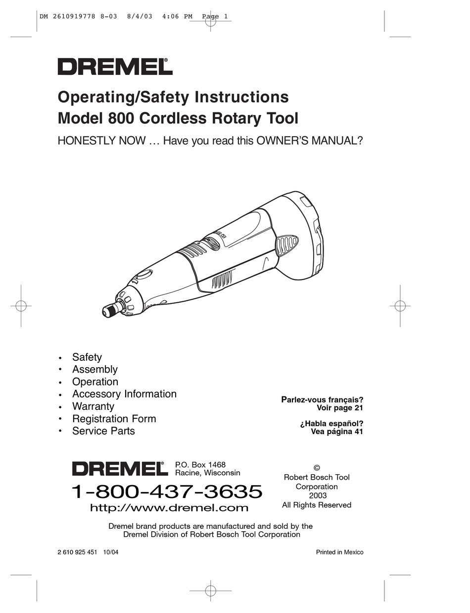 DREMEL 800 OPERATING/SAFETY INSTRUCTIONS MANUAL Pdf Download | ManualsLib