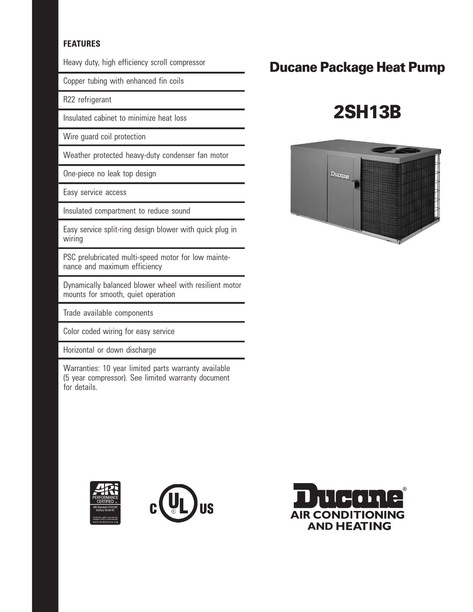 DUCANE 2SH13B PRODUCT INFORMATION Pdf Download | ManualsLib Dual Run Capacitor Wiring Diagram ManualsLib