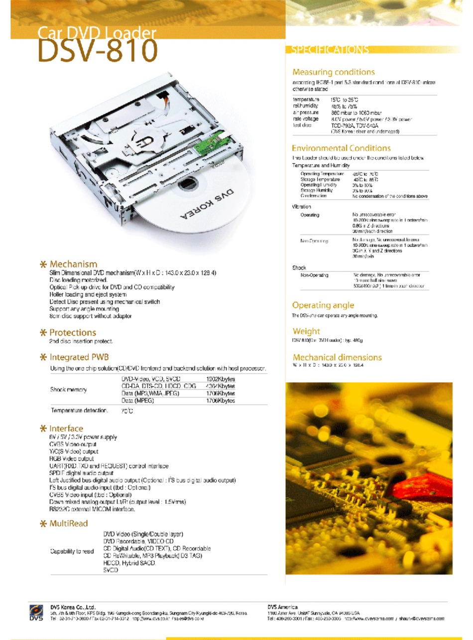 Dvs Car Dvd Loader Dsv 810 Specification Sheet Pdf Download Manualslib