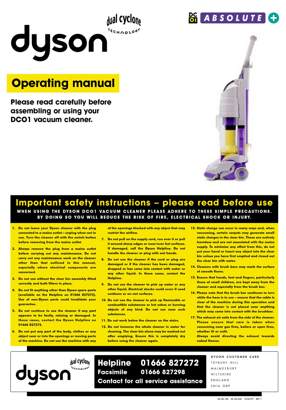 DYSON DCO1 OPERATING MANUAL Pdf Download ManualsLib