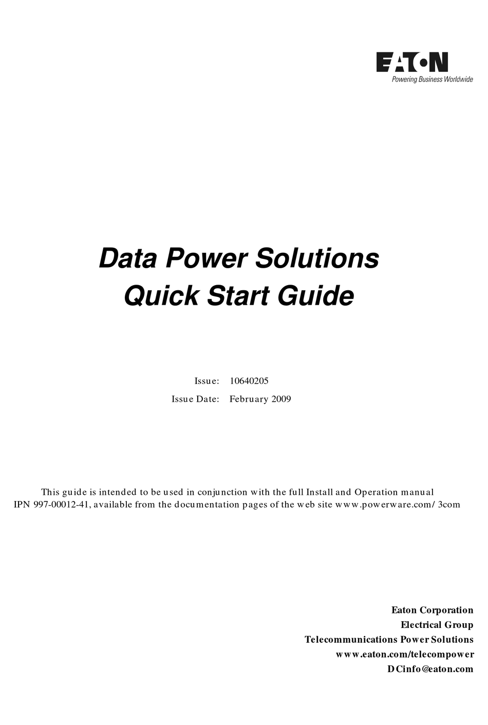 EATON 10640205 QUICK START MANUAL Pdf Download ManualsLib