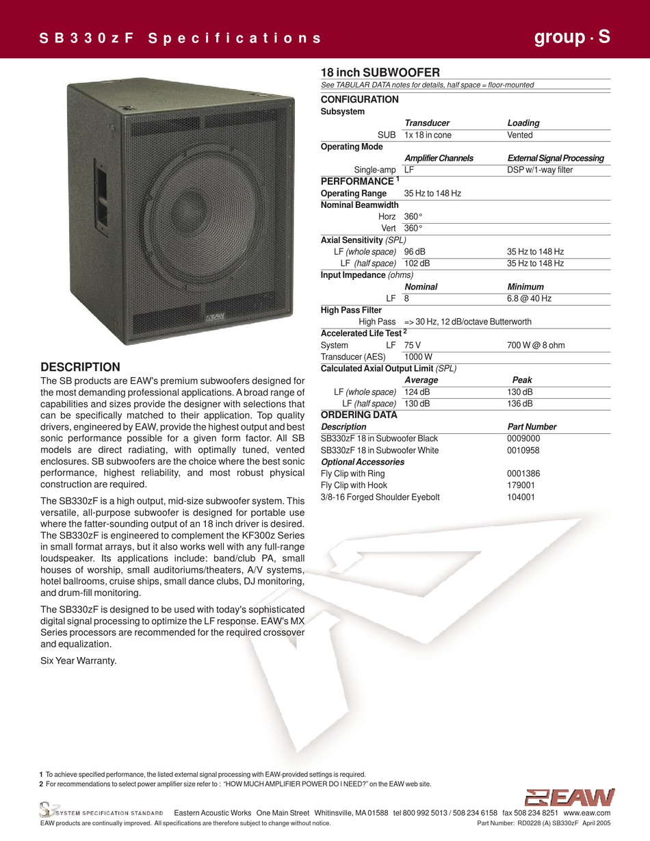 eaw 18 inch subwoofer