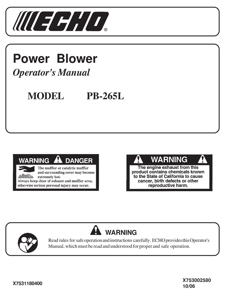 ECHO PB-265L OPERATOR'S MANUAL Pdf Download | ManualsLib