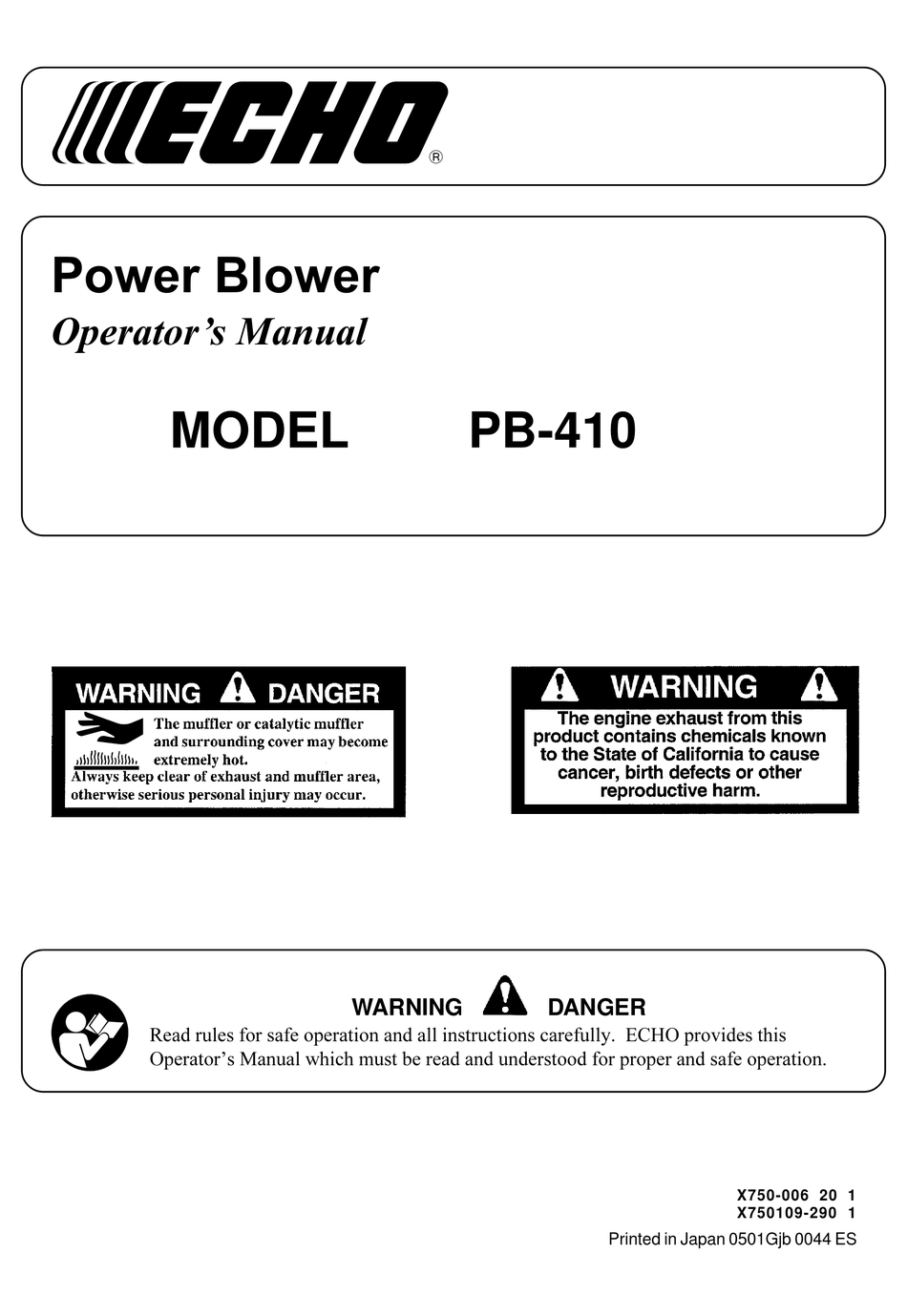 ECHO PB410 OPERATOR'S MANUAL Pdf Download ManualsLib