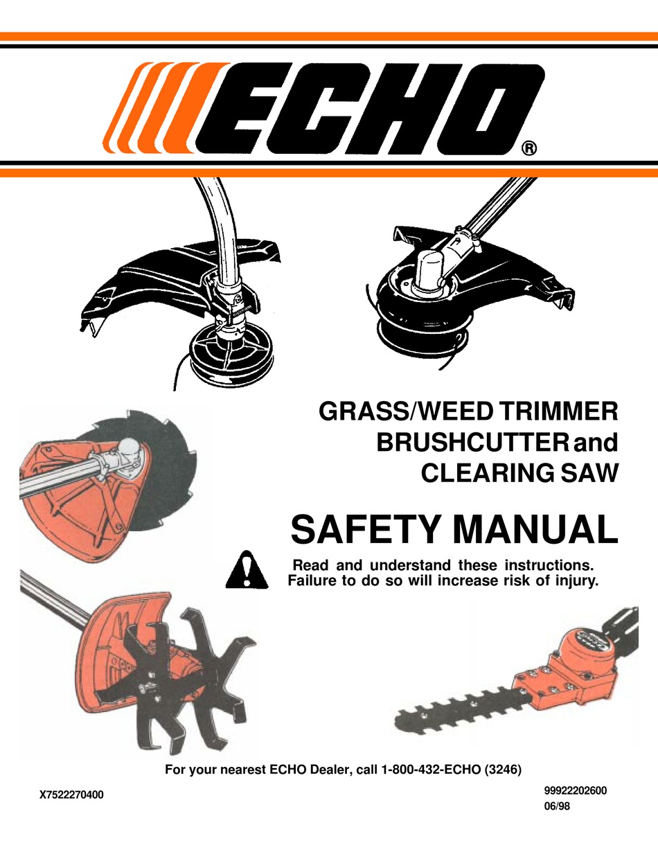 ECHO GRASS/WEED TRIMMER BRUSHCUTTER AND CLEARING SAW SAFETY MANUAL Pdf