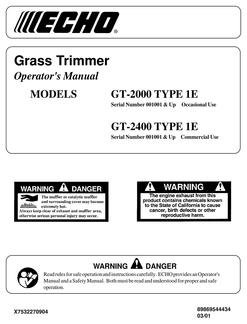 ECHO GT-2000 OPERATOR'S MANUAL Pdf Download | ManualsLib